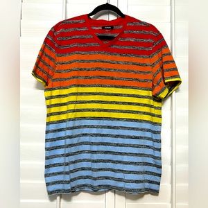 Alfani Stretch Multi Color Striped V-Neck Tee